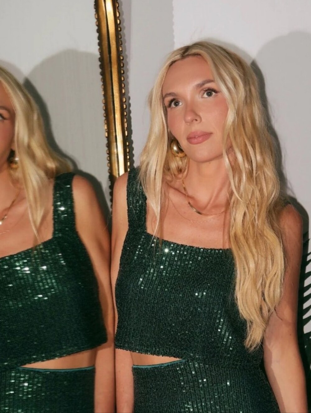 Show Me Your Mumu Tara Crop Top Forest Green  Sequins Lined Women's Small
